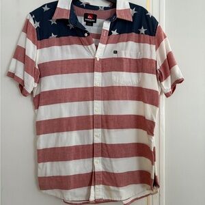 Quiksilver Red and White Striped Men's Shirt